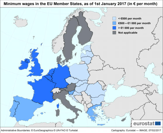Diferenca mes pagave minimale në BE